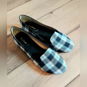 L.L. Bean Women's Indispensable Canvas Flats Blue Plaid Size 8